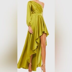 Mac Duggal 49141 Single Sleeve Chartreuse 
High Low Dress, Size 8